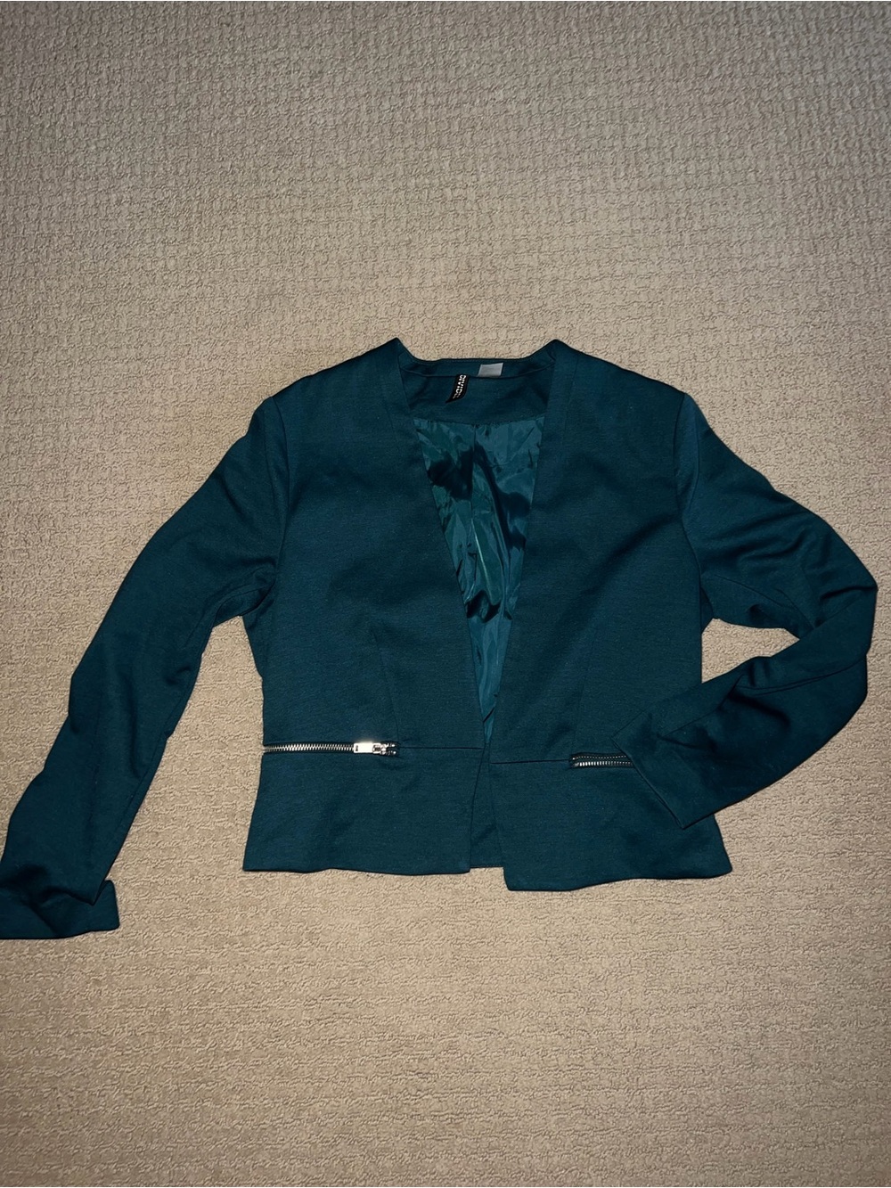 H&M Teal Open-Front Blazer with Zip Pockets